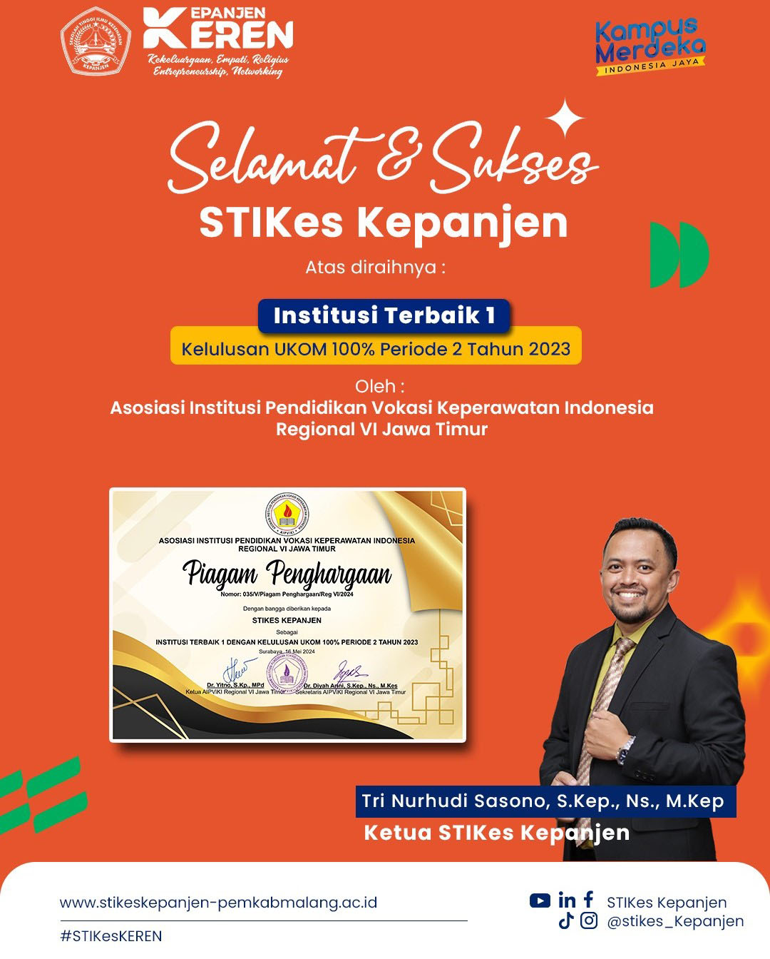 STIKes Kepanjen Meraih "Institusi Terbaik 1" atas Kelulusan UKOM 100% periode 2 Tahun 2023